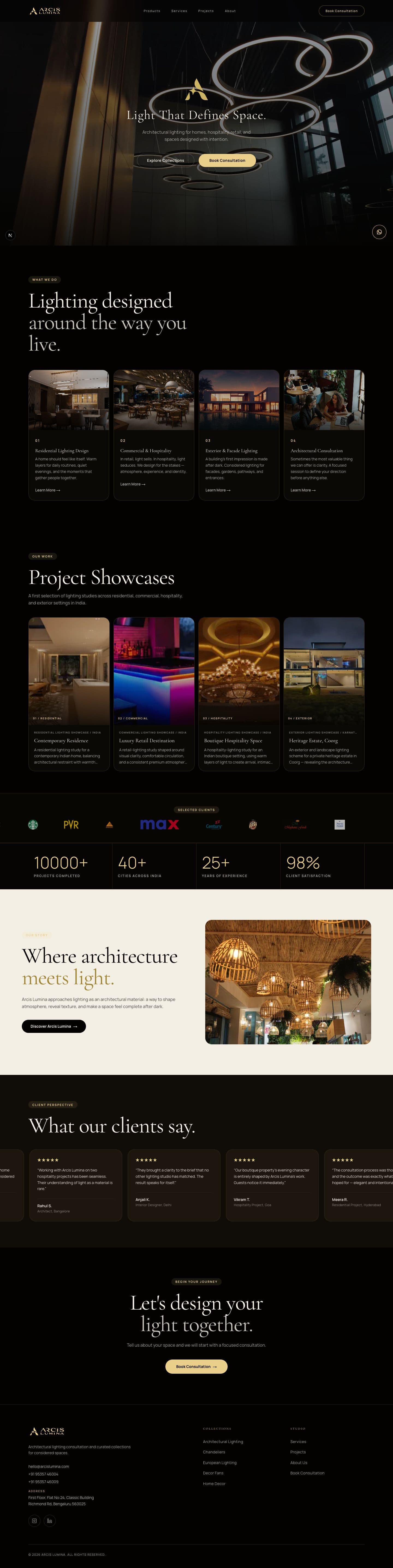 Arcis Lumina website - full homepage design