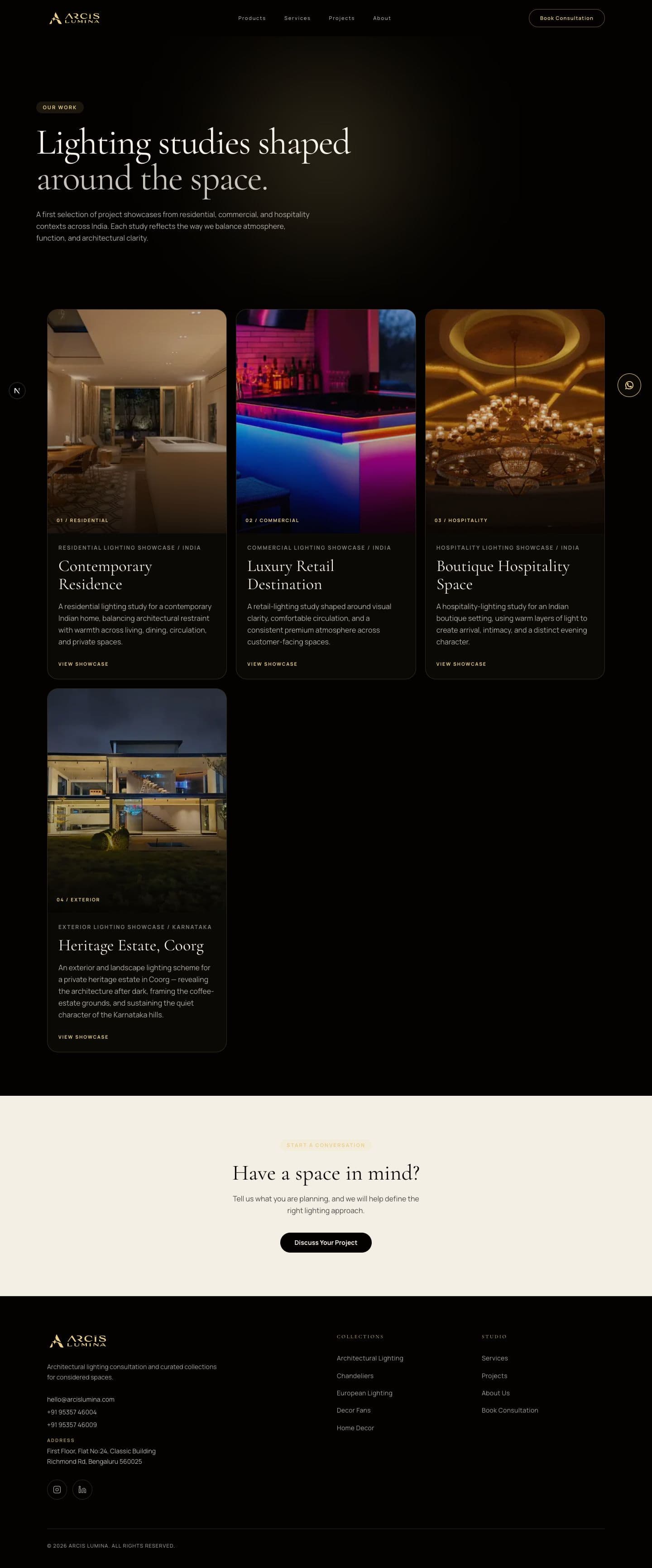 Arcis Lumina website - projects page