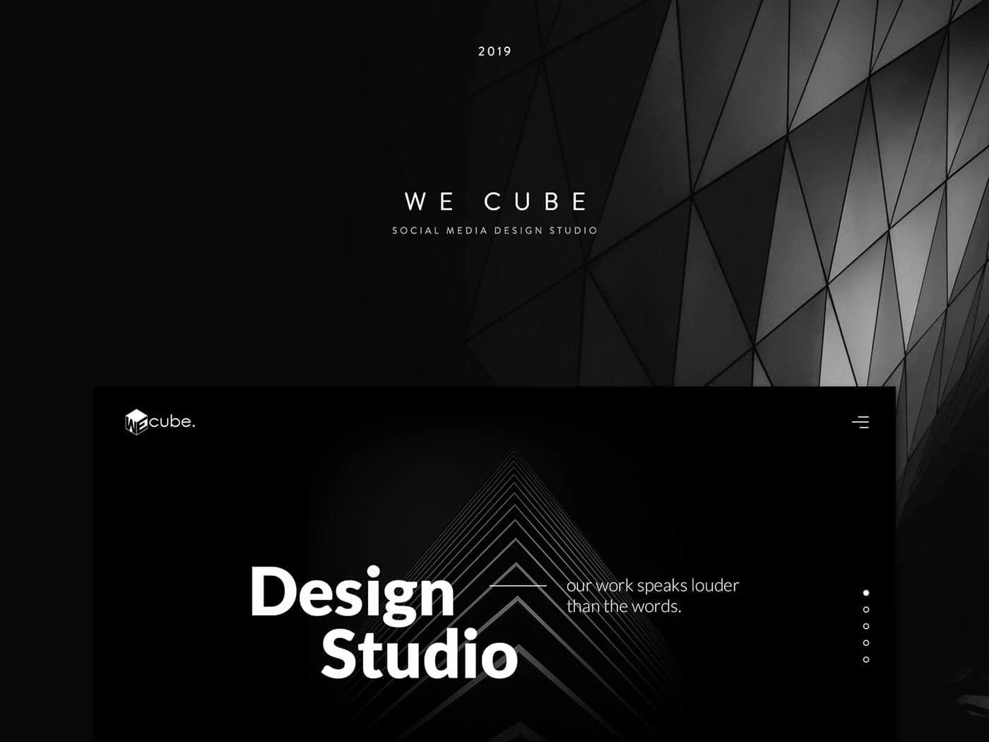 We Cube dark landing page concept